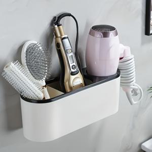 TEMU 벽걸이 헤어 드라이어 거치대 1개 | 펀칭 설치 불필요, 미끄럼 방지 플라스틱, 컬링 아이롱/스트레이트너/빗에 적합, 욕실 스타일링 도구 정리함