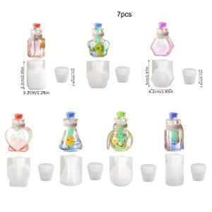 TEMU 7개 마술 병 표류 병 만들기 키트, 작은 병 실리콘 몰드와 스토퍼, 드립 글루 레진 석고 만들기 실리콘 몰드 사용, 독특한 펜던트 및 액세서리 만들기에 적합