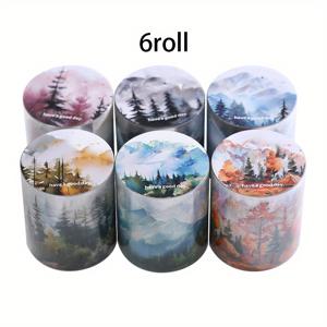 TEMU 빈티지 여행 풍경 와시 테이프 롤, 6개 팩 - 스크랩북, DIY 공예, 저널 장식, 프레임 및 휴대폰 케이스용 튼튼한 PET 접착 테이프 - 습기 방지, 플라스틱 및 기타 표면용, 각 78.7인치