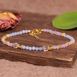 TEMU 우아한 천연 아쿠아마린 & 로즈 쿼츠 팔찌 - 빈티지 스타일, 여성용 다용도 패션 액세서리