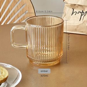TEMU 1개 커피컵, 320ml 줄무늬 유리 손잡이 있는 컵, 음료용 컵, 심플한 유리잔, 홈 밀크컵, 아이스커피 컵, 차잔, 주스 컵|텀블러