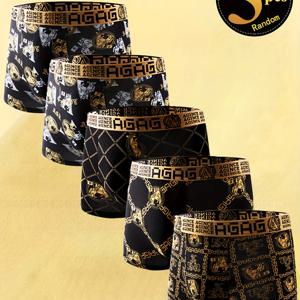 TEMU 5개 남성용 블랙 골드 럭셔리 속옷, 캐주얼 드로즈, 통기성 좋고 편안한 탄성 드로즈 스포츠 반바지|남성반바지