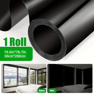 TEMU 19.6*78.7인치 암막 윈도우 필름 1롤, 100% 빛 차단, 정전기 부착 방식으로 방을 어둡게, 햇빛 차단, 블랙 색상의 프라이버시 필름