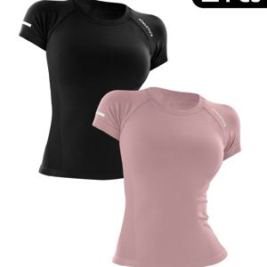 TEMU 여성용 스포츠 티셔츠 2벌 세트 (라운드넥, 반팔, 통기성 좋은 원단, 피트니스, 러닝, 요가에 적합)