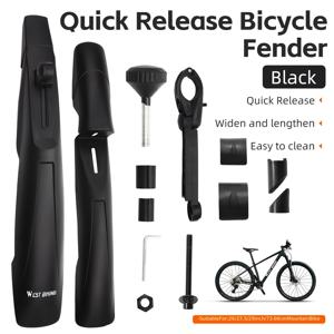 TEMU WEST BIKING는 자전거용 범용 전/후방 펜더 세트를 제공하며, 26/27.5/29인치 산악 자전거에 적합하게 설계되었습니다. 이 튼튼한 플라스틱 머드가드는 블랙 색상으로 제공되며, 수직 위치 조정용 조절 노브가 포함되어 있습니다.
