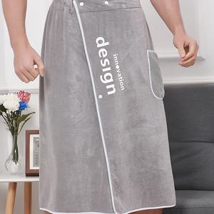 TEMU 포켓이 있는 남성용 코랄 플리스 목욕 가운 세트 - 자수 알파벳 디자인, 부드럽고 흡수성이 좋은 타올 랩, 오프 숄더, 캐주얼 스타일, 중간 신축성, 니트 원단, 욕실, 수영장, 해변을 위한 사계절 가운|비치타올|샤워가운