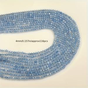 TEMU 3-4mm 천연 아쿠아마린 파체드 루스 비즈 - 다양한 모양의 주얼리 제작에 적합, 팔찌, 목걸이 및 귀걸이에 완벽 - 15인치
