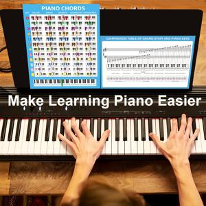 TEMU 2개 A4 피아노 키보드 & 악보 표기 비교 차트 - 초보자 및 교사에게 필수, 튼튼한 양면 플라스틱, 쉬운 학습을 위한 색상 코드 코드 다이어그램