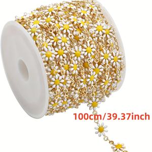 TEMU 1미터/39.37인치 커피 체인, 컬러풀 에나멜 데이지 꽃 비즈 DIY 주얼리 만들기 용품 액세서리