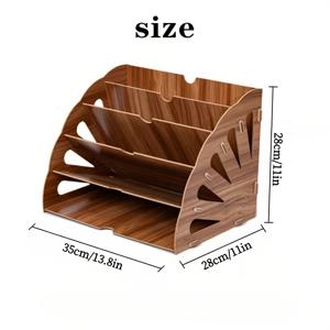 TEMU 멀티티어 목재 책상 정리대 - 현대적인 스타일 A4 파일 보관대, 컷아웃 디자인, 사무실 및 가정용 이상적 - 책, 노트북, 펜 등을 위한 선반 포함