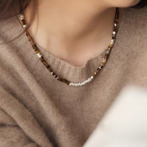 TEMU 호랑이 눈 구슬 실버 원형 경량 빈티지 목걸이 Y92