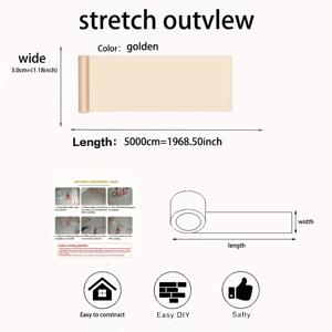 TEMU 1롤 1968.50인치 자가 점착식 장식 엣지 타일 | 골드 방수 및 벽/바닥용 틈새 스티커, 광택 마감, 다용도 표면 설치