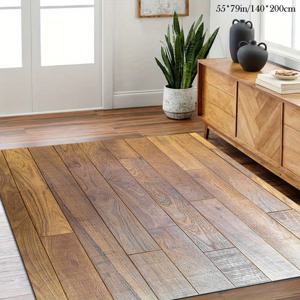 TEMU 1pc 현대식 나무 판자 지역 매트 - 기계 세탁 가능한 폴리에스터 섬유, 실내/실외 사용, 거실, 침실 및 포ーチ에 이상적, 야외 매트 | 현대적인 미학 | 내구성 있는 바닥 커버, 야외