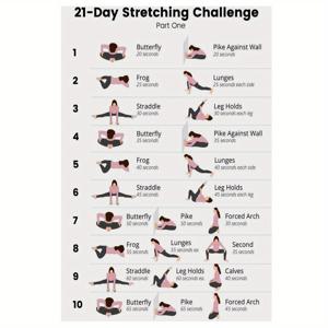 TEMU 21일 스트레칭 챌린지 포스터 - 유연성 및 근육 완화를 위한 요가 자세가 있는 액자 없는 캔버스 벽 예술, 침실, 거실 또는 복도에 완벽, 12x18인치, 2D, 방 장식에 적합