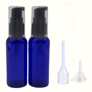 TEMU 4개 세트 50ml (1.7oz) 빈 블루 로션 펌프 병, 투명 뚜껑이 있는 리필 가능한 에센셜 오일 용기, 로션, 파우더, 연고류 등 보관에 적합 (깔때기 2개 및 피펫 1개 포함)