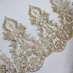 TEMU 황금색 시퀸 자수 레이스 트림, 1 야드, 폭 36cm - 웨딩 베일, 이브닝 가운 및 홈 데코용 꽃무늬 레이스 리본