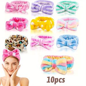 TEMU 여성 및 소녀를 위한 10개 미세포 스파 헤드밴드 - 부드러운 얼굴 메이크업 헤어 밴드, 리본, 노트 디자인, 흡수성 및 부드러운, 얼굴 세척, 피부 관리 및 샤워 사용에 적합, 샤워 헤어 밴드 | 재미있는 스타일 | 부드러운 직물 헤드밴드, 헤어 드라이용 헤드밴드