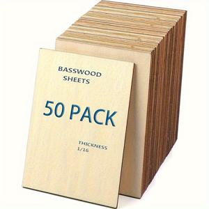 TEMU 50개 나무 조각, 50개 화이트 왁스 나무 조각, 공예용 스플린트, DIY 프로젝트, 페인팅, 스케치, 레이저, 목공 조각 및 CNC 커팅에 이상적 D-A018