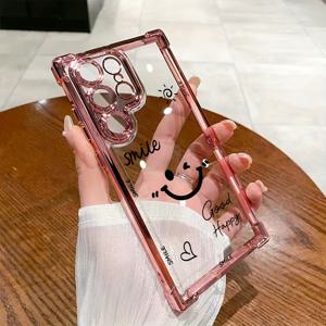 TEMU 휴대폰 케이스 - 삼성 갤럭시 S25, S24, S23, S22, S21 FE Ultra Plus용으로 디자인된 미니멀하고 독특한 스마일리 페이스 휴대폰 케이스. 충격 방지 기능이 있는 투명한 소프트 백으로 4G 및 5G 모두에 적합합니다.