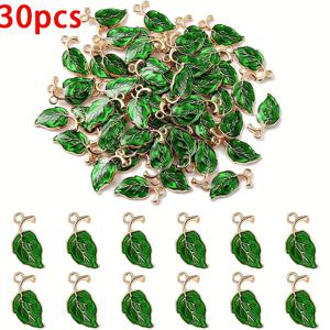 TEMU 30개 초록색 도자기 벼나무 잎 주문형 - DIY 보석 만들기용 주석 합금 목걸이, 크래프트 및 액세서리에 이상적, DIY 보석 만들기|밝은 색상|세부 잎 디자인