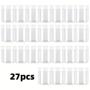 TEMU 27개 100ml 투명 플라스틱 주방용기, 흰색 뚜껑 - 캔디, 건식품, 예술 용품 및 보석 보관용 PET 용기 - 재사용 가능, 락 클로저, 공예 및 비즈 보관에 이상적, 비즈 보관 | 투명 용기 | 내구성 있는 플라스틱