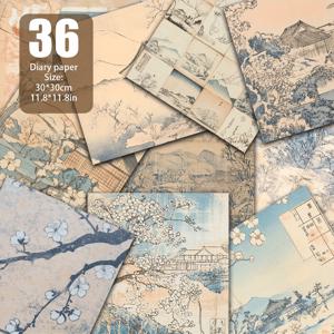 TEMU 일본 우키요에 인쇄물과 찻집 유물, 풍경 장면을 묘사한 오래된 일본 목판화, 퇴색된 찻집 영수증, 섬세한 벚꽃 패턴, 부드러운 청자와 연분홍색 톤, 섬세한 쌀 종이 질감. 적용 가능한 시나리오: DIY 수공예, 축하 카드 만들기, 일기장, 선물 포장, 장식용 종이