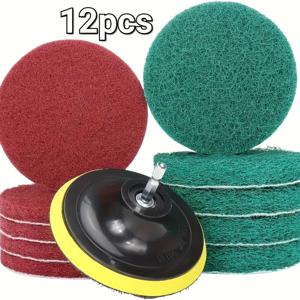 TEMU 12개입 4인치 스크럽 패드 드릴 전기 브러시 타일 청소 패드 세트, 홈 클리닝용 마감 폴리싱 패드 교체 부품, 바닥 청소, 가구 청소, 주방 및 욕실 청소 등