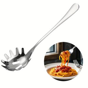 TEMU 슬롯이 있는 숟가락 끝이 달린 9인치 스테인리스 스파게티 서버 - 면, 마카로니, 계란 및 야채 요리용으로 완벽함 - 쉬운 서빙과 배수에 적합한 내구성 있는 주방 도구