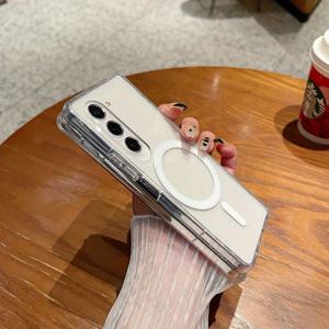 TEMU 갤럭시 Z 폴드 6 Z 폴드 5 Z 폴드 4 Z 폴드 3용 럭셔리 폴드 투명 케이스 - 자기식 무선 충전 충격 방지 백커버