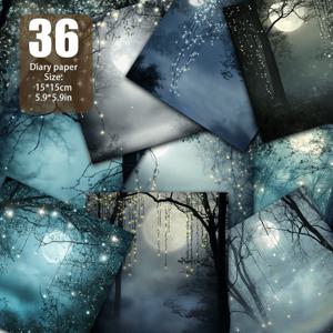 TEMU 달빛 숲 판타지 라이트 스트링 스크랩북 종이, 수제 종이, 인사말 카드 만들기 DIY 앨범 배경 장식에 적합한 재료 종이, 손수 만든 쓰레기 일기장 및 기타 장면 사양: 5.9*5.9인치 36매|일기장