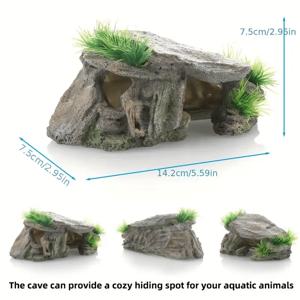 TEMU 수지 아쿠아리움 동굴 장식, 이끼 덮개가 있는 어항 장식품 | 물고기를 위한 이상적인 잠자리와 휴식 장소 | 리얼리스틱 스톤 쉘터, 수지 소재 아쿠아리움 장식
