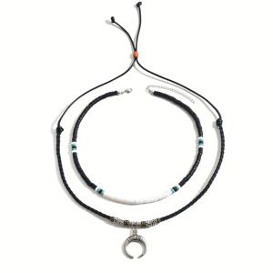 TEMU 트렌디한 남성용 초승달 목걸이 나무 비즈 패션 펜던트 2개 세트