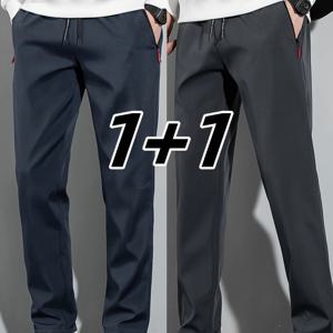 TEMU 남성용 아이스 슬리키 파이버 통기성 조거 팬츠 2개 세트 - 수분 흡수 탄력 있는 허리끈 및 지퍼 포켓, 경량 레그 운동복, 체육관/야외용 | 여름 캐주얼 솔리드 컬러, 스킨프렌들리 원단