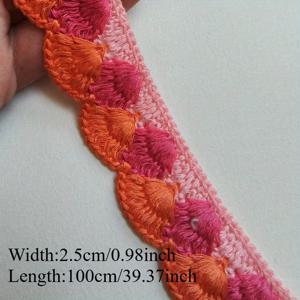 TEMU 39.37인치 니트 리본, 웨이브 텍스처 & 다색 크로셰 꽃 - 오렌지-레드에서 스카이 블루 그라데이션 패브릭 DIY 의류 장식용, 기타 스트랩, 액세서리 및 공예 프로젝트용 레이스워크 리본