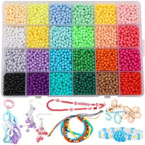 TEMU 생생한 원형 비즈, 팔찌 비즈, 직선 구멍의 루스 비즈가 들어있는 24개의 칸이 있는 세트. 4mm 마카롱 쌀 비즈 3600개가 들어 있습니다. 수제 주얼리 제작에 적합합니다.