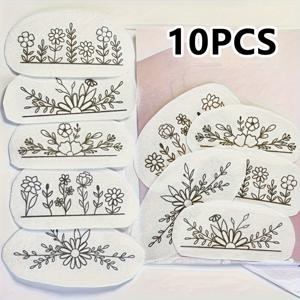 TEMU 10개 세트 워셔블 수성 자수 스티커 - 의류, 청바지, 가방 및 모자에 적합한 대칭적인 플로럴 키트. 찢어내는 전사 용지로 제작된 부직포 원단으로 제작된 안정적인 패치가 특징입니다.