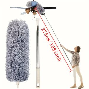 TEMU 스테인리스 스틸 연장 폴 & 구부릴 수 있는 머리가 있는 엑스트라 롱 54.3/101/108 인치 마이크로화이버 더스터 - 높은 천장 선풍기, 실내 지붕, 거미줄, 틈새 먼지용 접이식 비전동 청소 도구, 침실, 욕실, 주방, 거실용 가벼우면서 튼튼한 청소 도구, 텔레스코픽 핸들, 내구성 있는 구조|실링팬