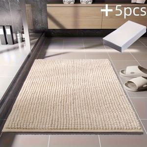 TEMU 신발 청소용 스펀지 5개, 천일 욕실 매트, 내구성 있는 욕실 발매트, 부드러운 미끄럼 방지 카펫, 두꺼운 플러시 파일, 목욕 후 발 건조 유지, 미끄럼 방지 뒷면, 확장된 가장자리로 우아함 강화, 접이식 및 롤형으로 보관 용이, 관리 쉬움, 세탁기 사용 가능, 튼튼하고 오래 지속, 무취|발매트