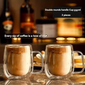 TEMU 투팩, 더블 유리 머그, 고온 핸들 가족용 커피컵, 밀크컵