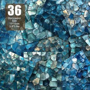 TEMU 36개 비반복 아이스 블루 실버리 유리 조각 스크랩북지, 선물 포장용 장식 종이, 잡다한 다이어리, 핸드메이드 추모 앨범, 레트로 다이어리 배경 카드 매트 배경 및 인사말 카드 제작 등에 적합한 재료지 5.9 * 5.9인치