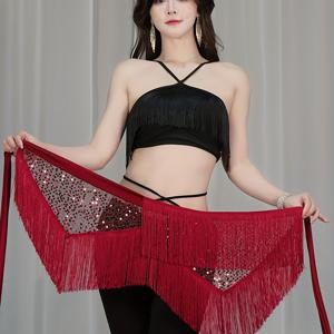 TEMU 새로운 벨리댄스 힙 스카프, 스팽글 및 태슬 장식, 오리엔탈 댄스 연습, 무대 공연 및 재즈 댄스에 적합. 할로윈에 완벽한 다용도 허리 스카프