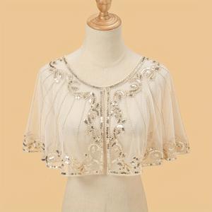 TEMU 얇고 반짝이는 레이스 흐르는 듯한 숄, 우아한 스팽글 비즈 숏 숄, 여성용 파티 이브닝 가운 장식용 숄, 우아한 스팽글과 비즈 레이스 숄 - 가볍고 빛나는 이브닝 가운 액세서리 - 고급스러운 여성용 장식용 랩 숄, 파티 드레스에 완벽