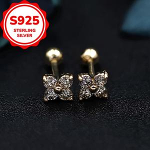 TEMU 스크류 백이 있는 포리프 925 실버 스터드 귀걸이, 캐주얼 스타일을 위한 다용도 클래식 디자인