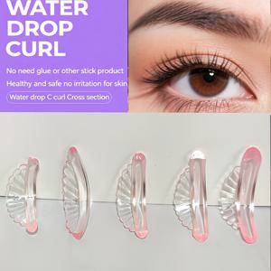 TEMU 5팩 자체 접착 속눈썹 컬러 패드 커버 - 멀티컬러 (핑크 & 클리어) 물방울 디자인, 접착제 불필요, 저자극성 및 민감한 피부에 안전한 라이트 베이지, 유럽 특수 시리즈 속눈썹 컬링 도구, 메이크업 액세서리, 컬링 효과 강화, 피부 친화적 소재