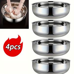 TEMU 31cm 대용량 스테인리스 스틸 샐러드 볼 4개 세트, 믹싱 볼, 반짝이는 실버 색상, 세척 용이, 베이킹 및 반죽, 냉면 재료 조리, 야채 세척 등에 적합, 케이터링 서비스 식기