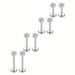 TEMU 8개 16G 304 스테인리스 스틸 코 피어싱 립 링 & 귀 스터드 - 6mm 8mm 10mm 12mm 화려한 반짝임 - 다용도 바디 피어싱 액세서리, 코 피어싱 주얼리, 광택 있는 메탈릭 마감, 대체 패션 애호가를 위한 장식