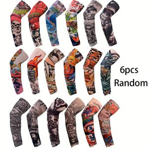 TEMU 6종 랜덤 여름 꽃무늬 팔 타투 밴드, 무봉제 야외 사이클링 타투, 자외선 차단 팔 밴드, 사이클링 타투 밴드