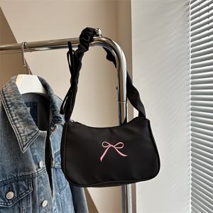 TEMU 여성용 플리츠 숄더백 - 캐주얼 언더암 보우 핸드백, 프린트 한국 스타일, 폴리에스터, 지퍼 클로저, 데일리 믹스 컬러 크로스백, 패셔너블 여성 액세서리