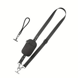 TEMU 2pcs 패션 블랙 절도 방지 조절 가능한 폰 크로스 바디 스트랩, 지퍼 포켓 및 팔찌 포함 - 다용도 클립 여행 가방, 중립적인 가벼운 디자인, 폰 케이스 및 일상적인 사용에 완벽한 선택, 가벼운 가방 | 폰 액세서리