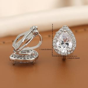 TEMU 1쌍, 서양의 패셔너블한 커피 컬러 - 구리 재질 - 지르코니아 스톤 상감 - 고급스러운 대형 눈물방울 스타일 남녀공용 클립형 귀걸이. 파티, 졸업 파티, 결혼식, 약혼식 및 일상복에 적합